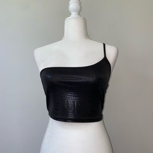 One Shoulder Crocodile/Snake Embossed Crop Top
